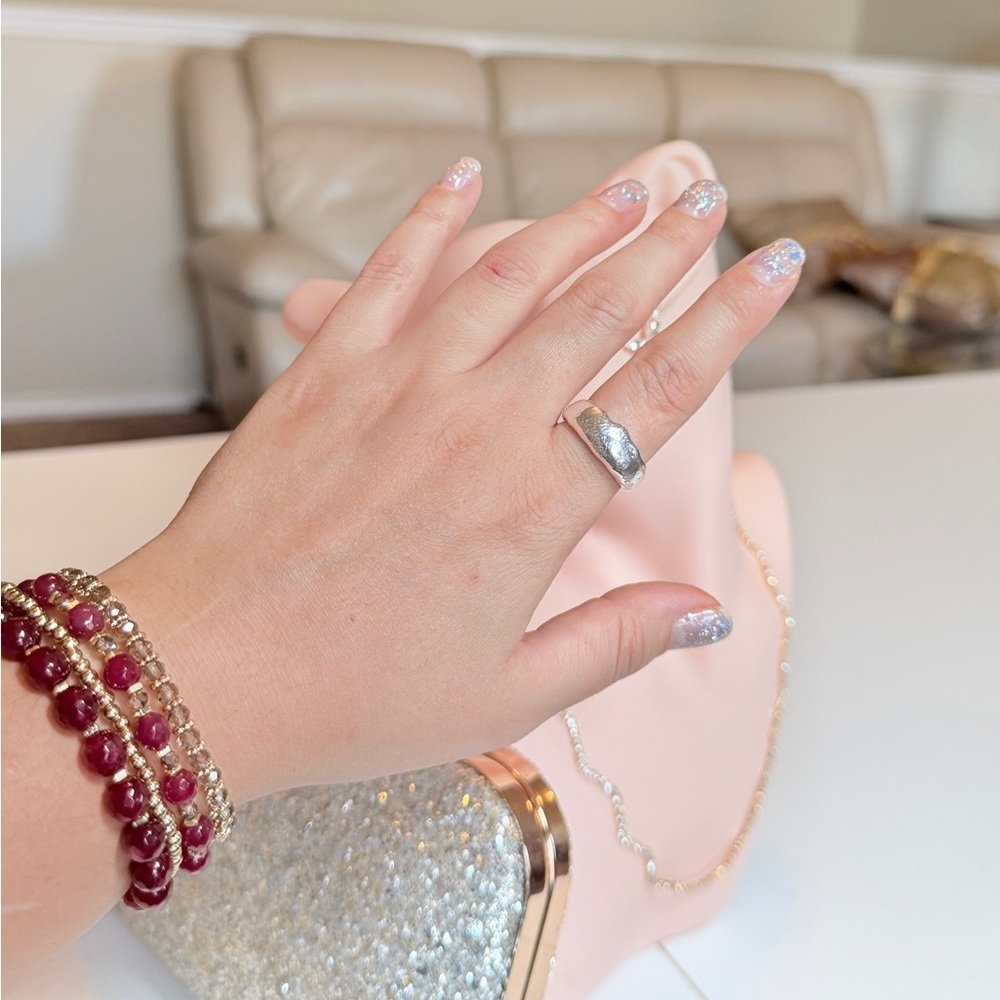 S925 Trendy Textured Silver Ring - Picture 7 of 9